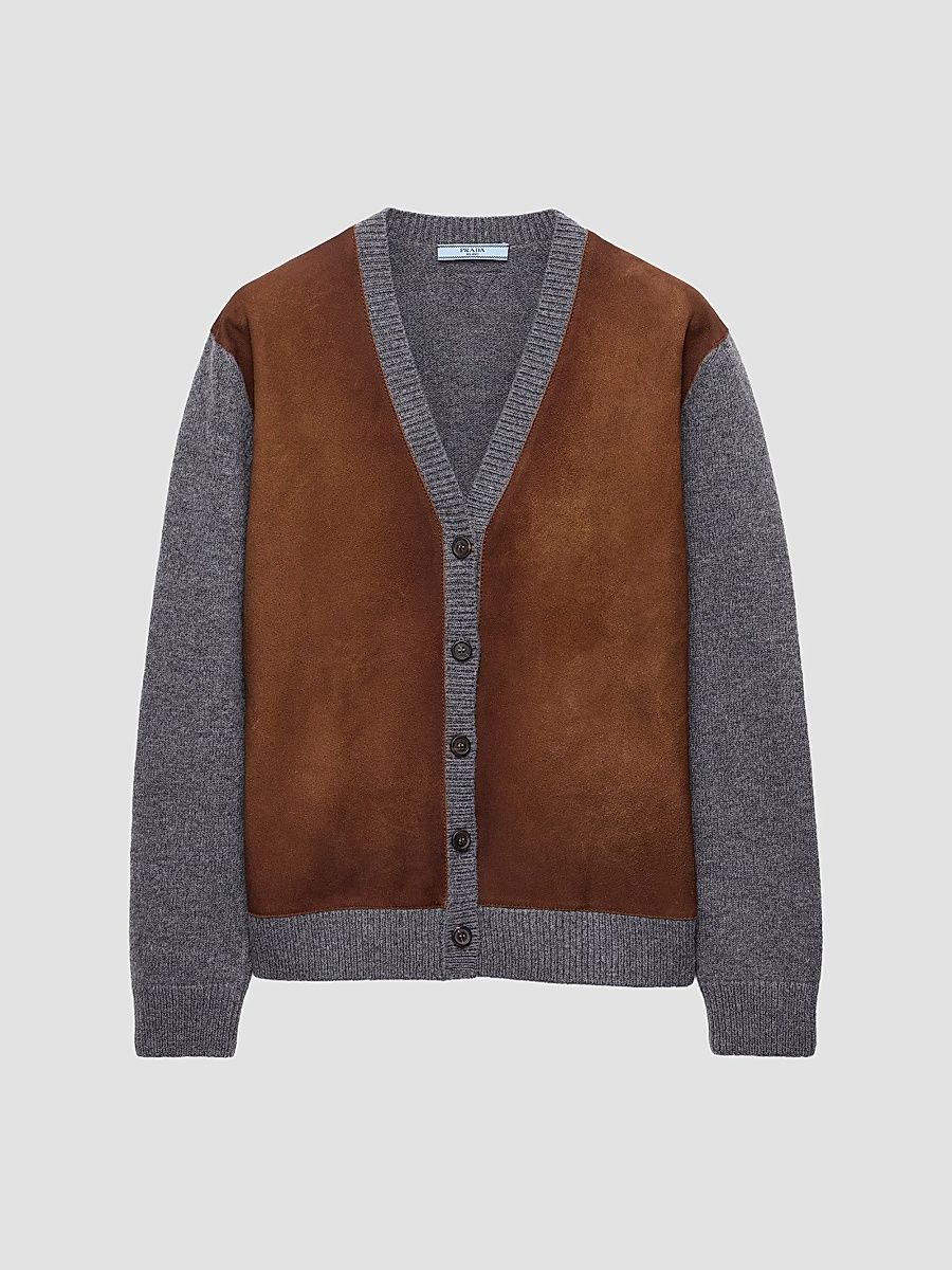 Women's Wool and Suede Cardigan - Grey - Size 10
