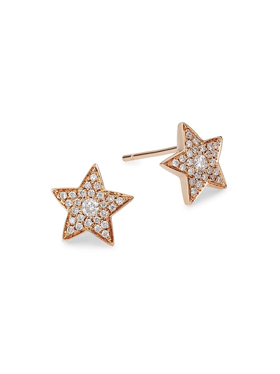 Women's 18K Rose Gold & Diamond Star Stud Earrings - Rose Gold