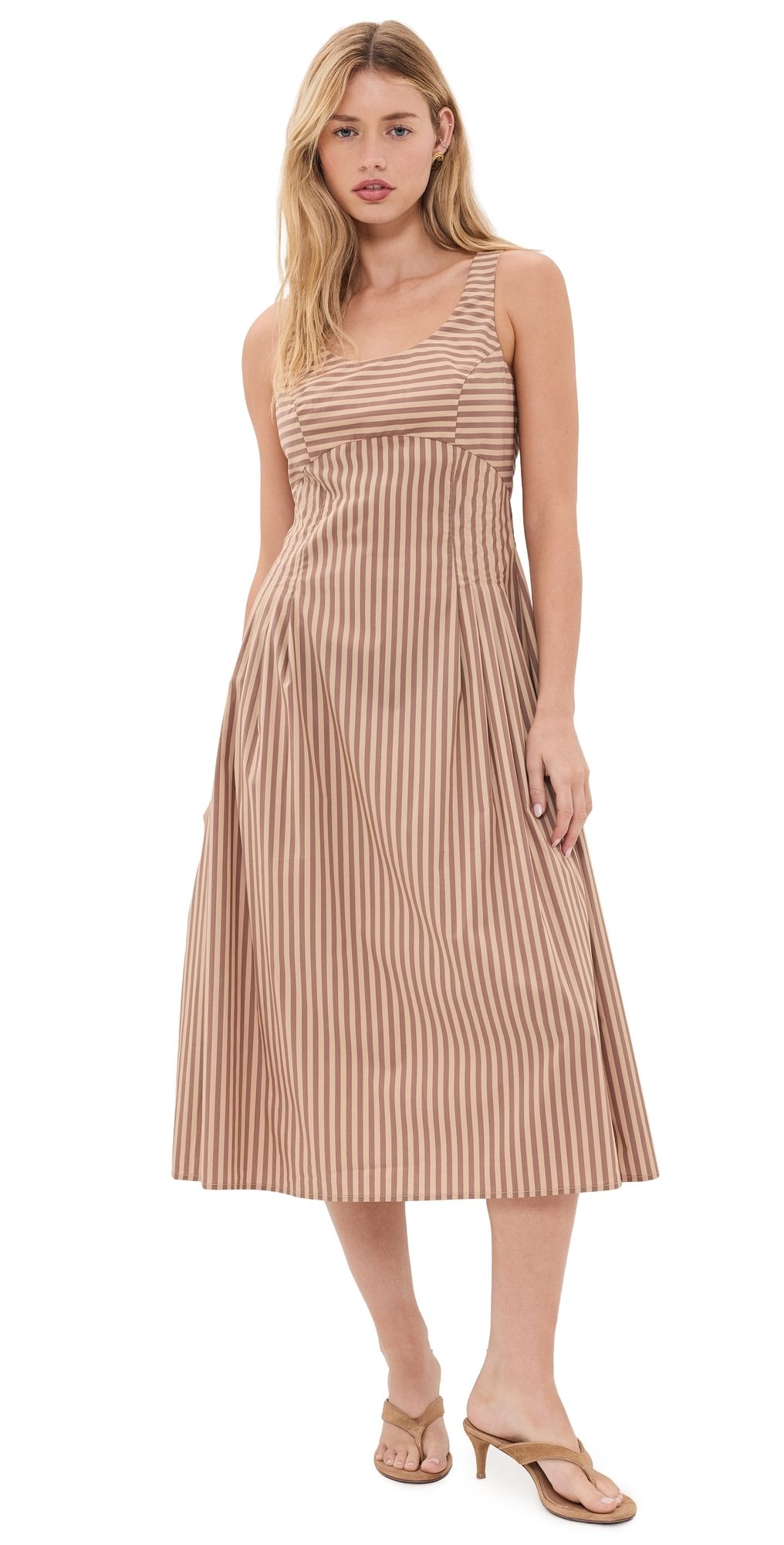 Solid & Striped The Josie Dress Walnut Wood/Camel Stripe XL