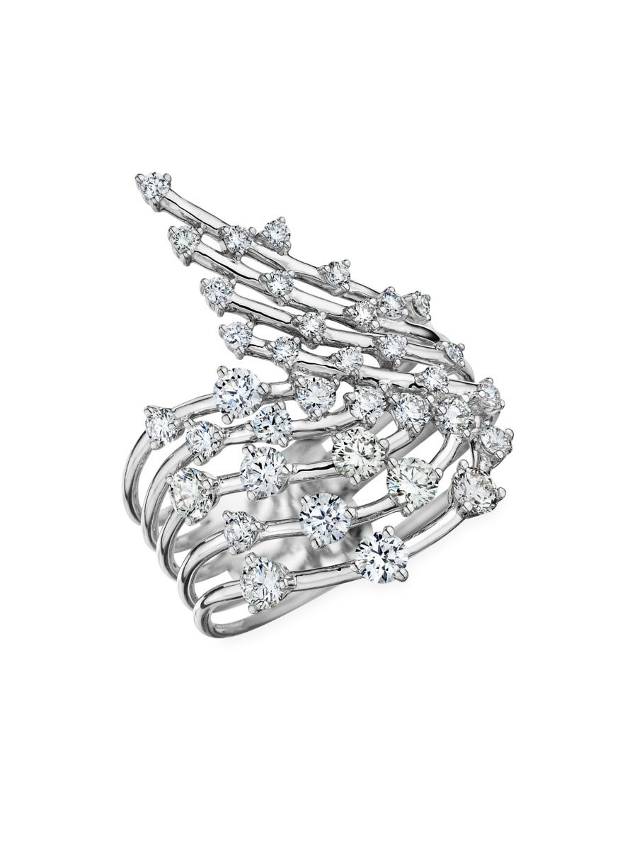 Hueb Women's Luminus 18K White Gold & Diamond Wavy Wrap Ring - White Gold - Size 7
