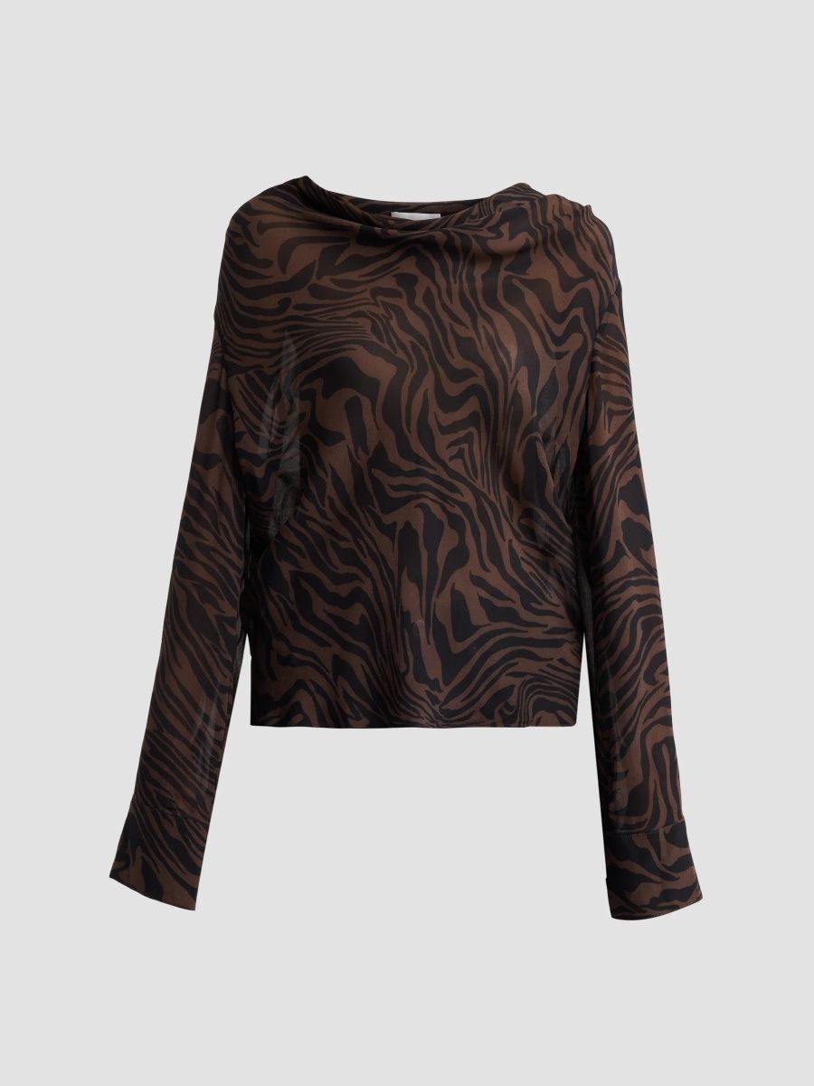 Tanya Taylor Women's Nina Zebra-Print Georgette Cowlneck Blouse - Cocoa Multi - Size 12