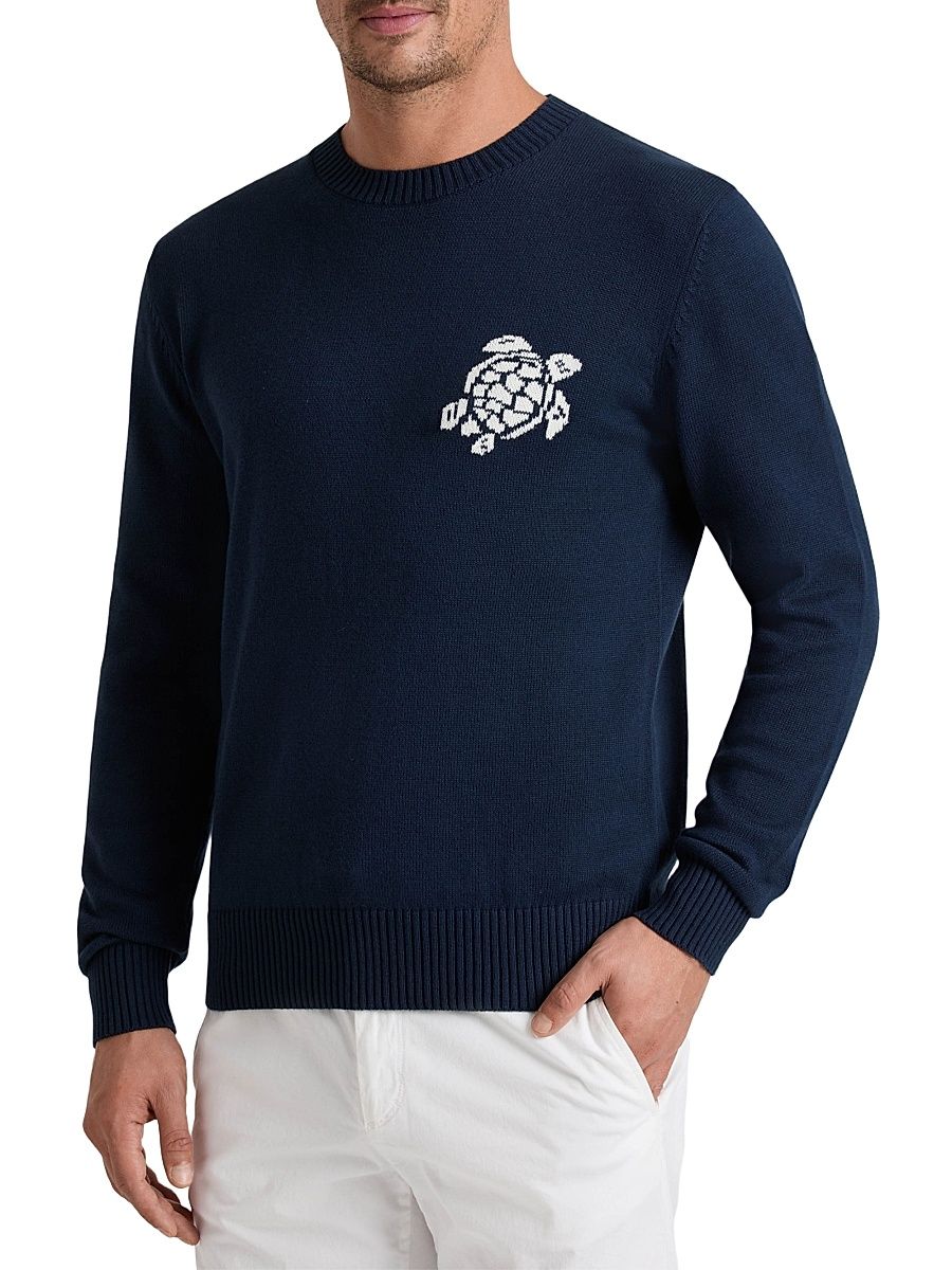 Men's Turtle Cotton-Cashmere Crewneck Sweater - Cyan - Size XXL