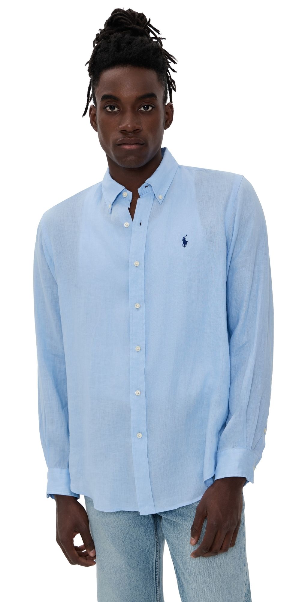 Polo Ralph Lauren Piece Dye Linen Shirt Office Blue L