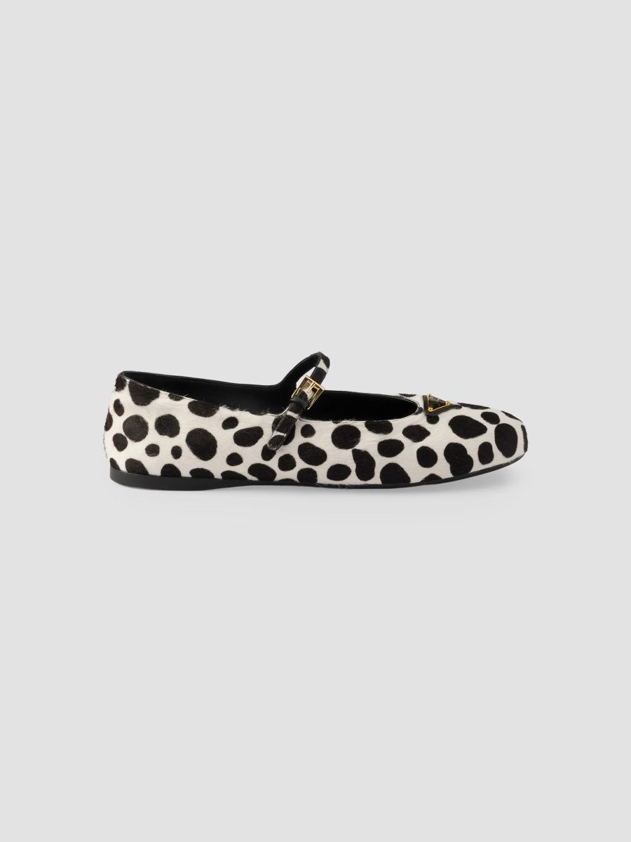 Prada Women's Printed Leather Ballerinas - White Multi - Size 11