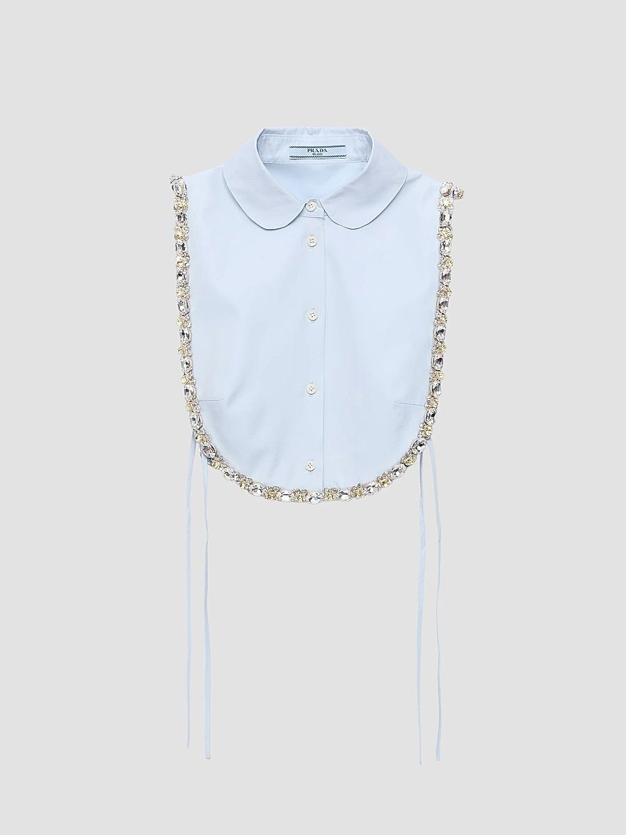 Women's Embroidered Poplin Tie Vest - Blue - Size 6