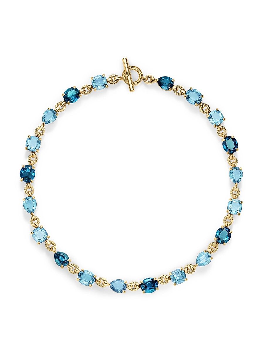 Women's Marbella Toggle Necklace in 18K Yellow Gold - Blue Topaz - Size 16