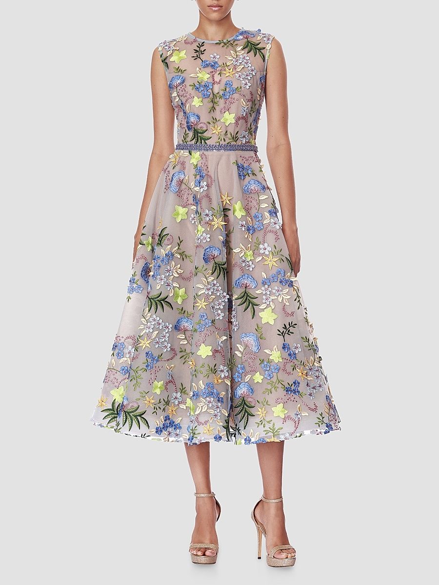 Women's Saba Blossom-Embroidered Midi Dress - Blue Multi - Size Large
