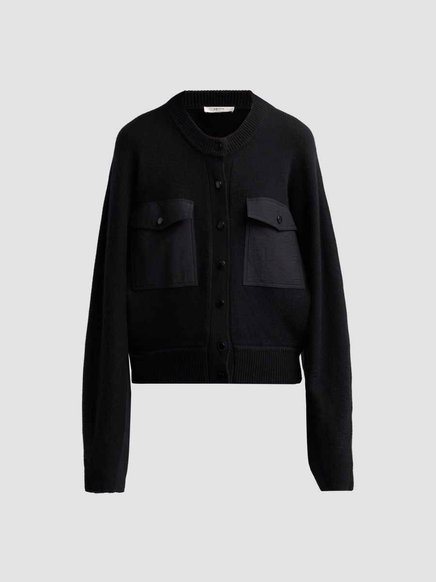 FRAME Women's Contrast Rib-Knit Cashmere Cardigan - Black - Size XL
