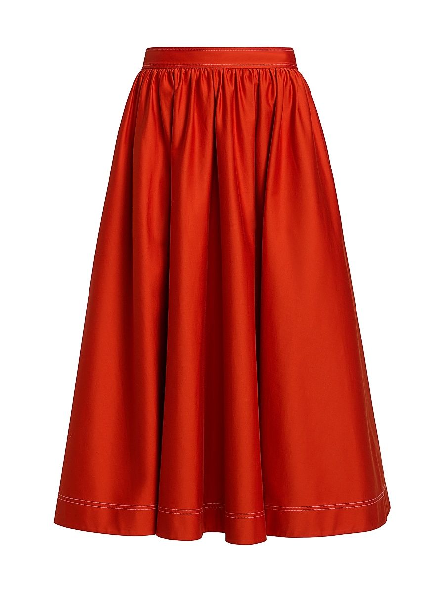 Women's Contrast Stitch Stretch Cotton Midi-Skirt - Dark Apricot - Size 14