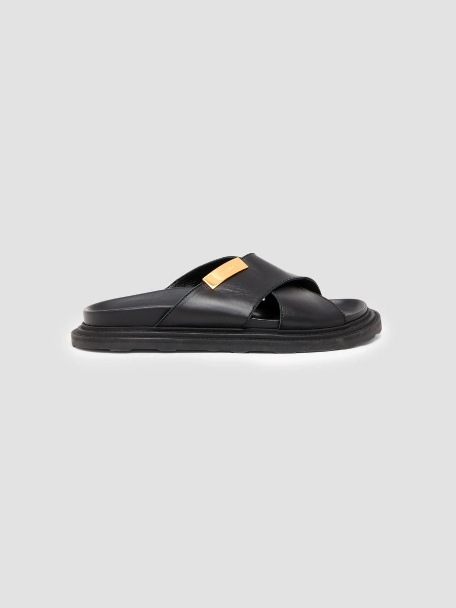 Moschino Men's Faux-Leather Mule Sandals - Black - Size 13