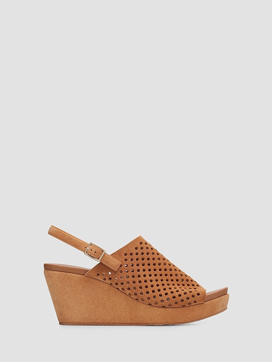 Women's Alvara Perforated 65MM Suede Wedge Mules - Adobe Castoro - Size 11