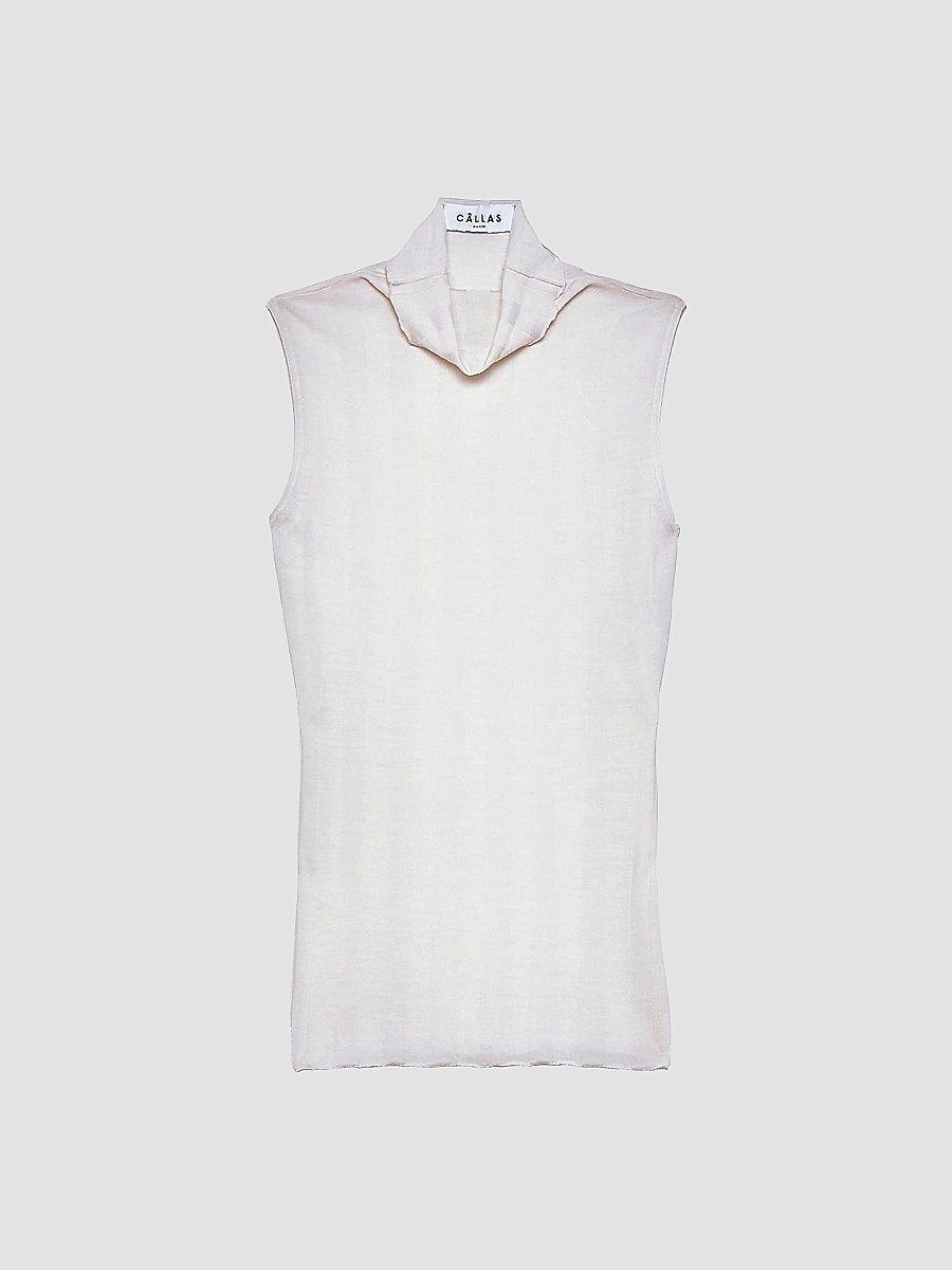 Women's Romy Sleeveless Turtleneck Sweater in Merino Wool Rib - Ivory - Size Small