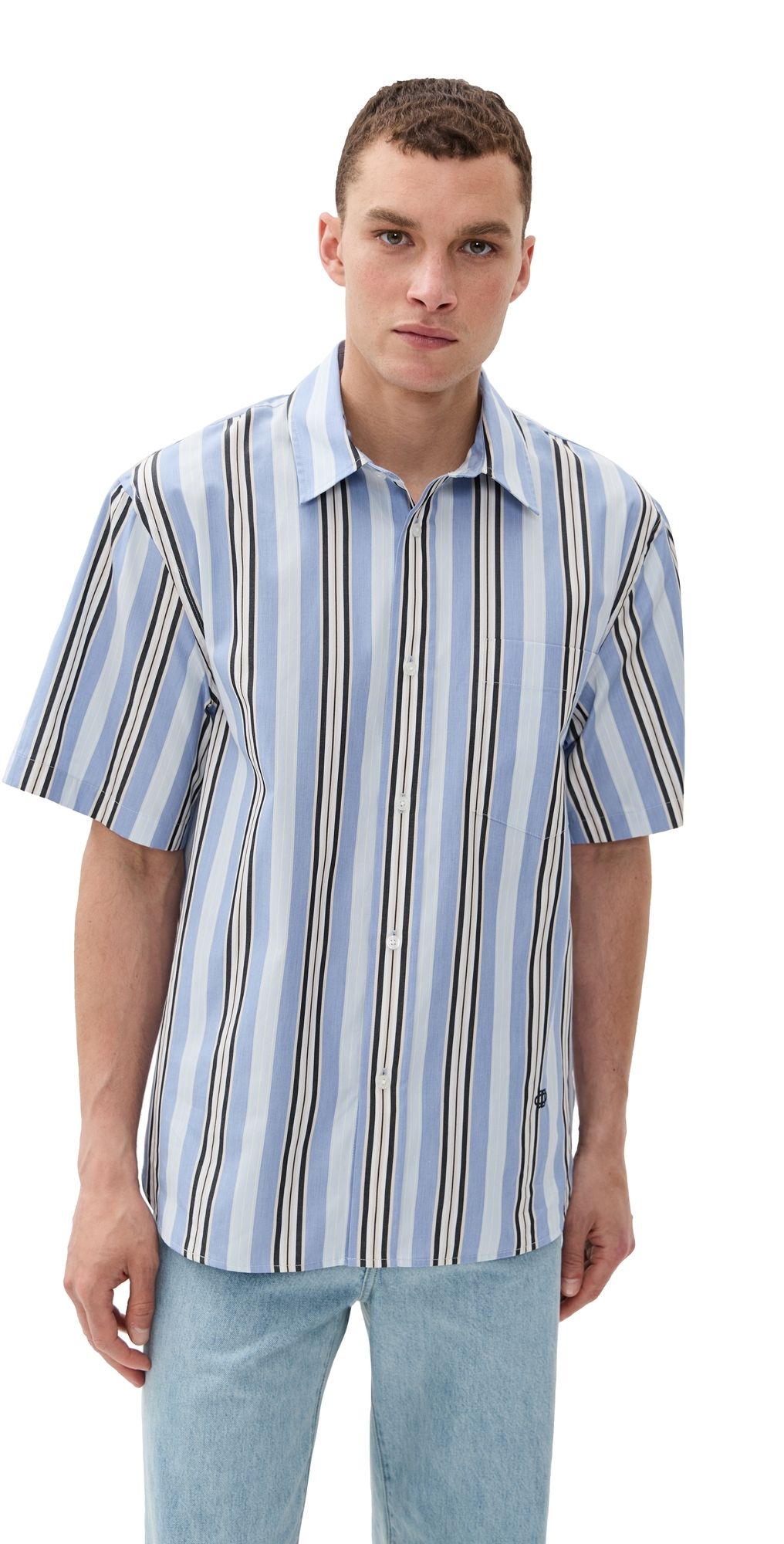 SIMKHAI Deacon Oversized Shirt Blue Multi Stripe XL