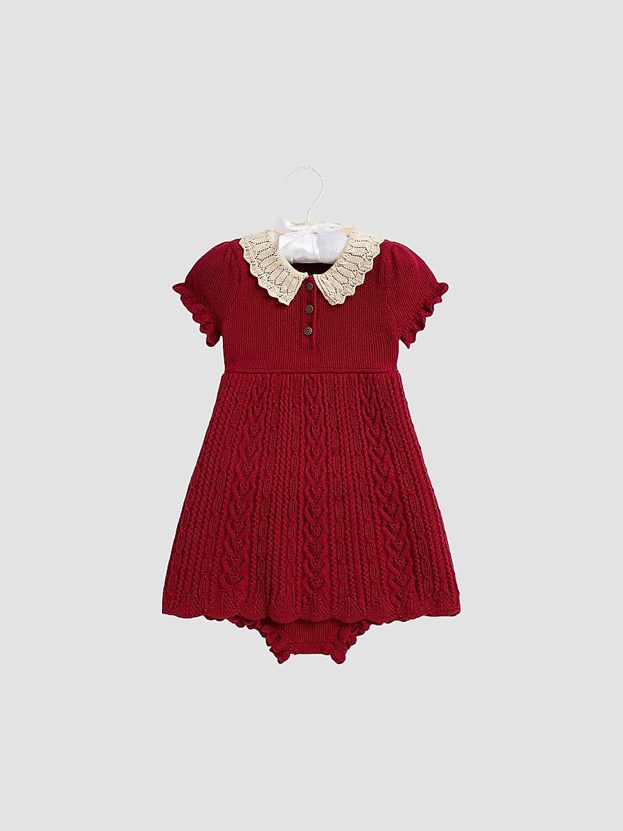 Polo Ralph Lauren Girl's Baby Girl's Pointelle Cotton-Blend Dress & Bloomers Set - Eaton Red Multi - Size 9 Months