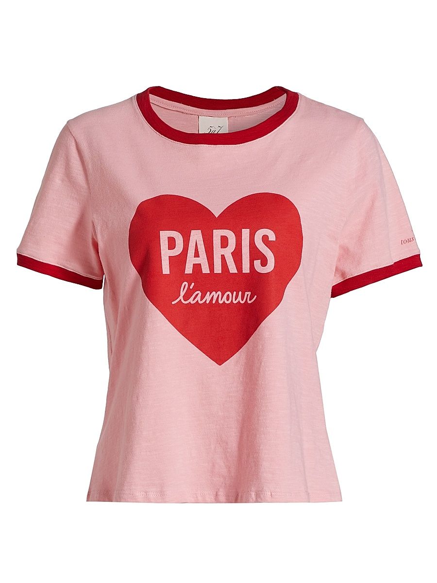 Women's Graphic Cotton Shrunken Ringer T-Shirt - Floral Blush Rose - Size XS