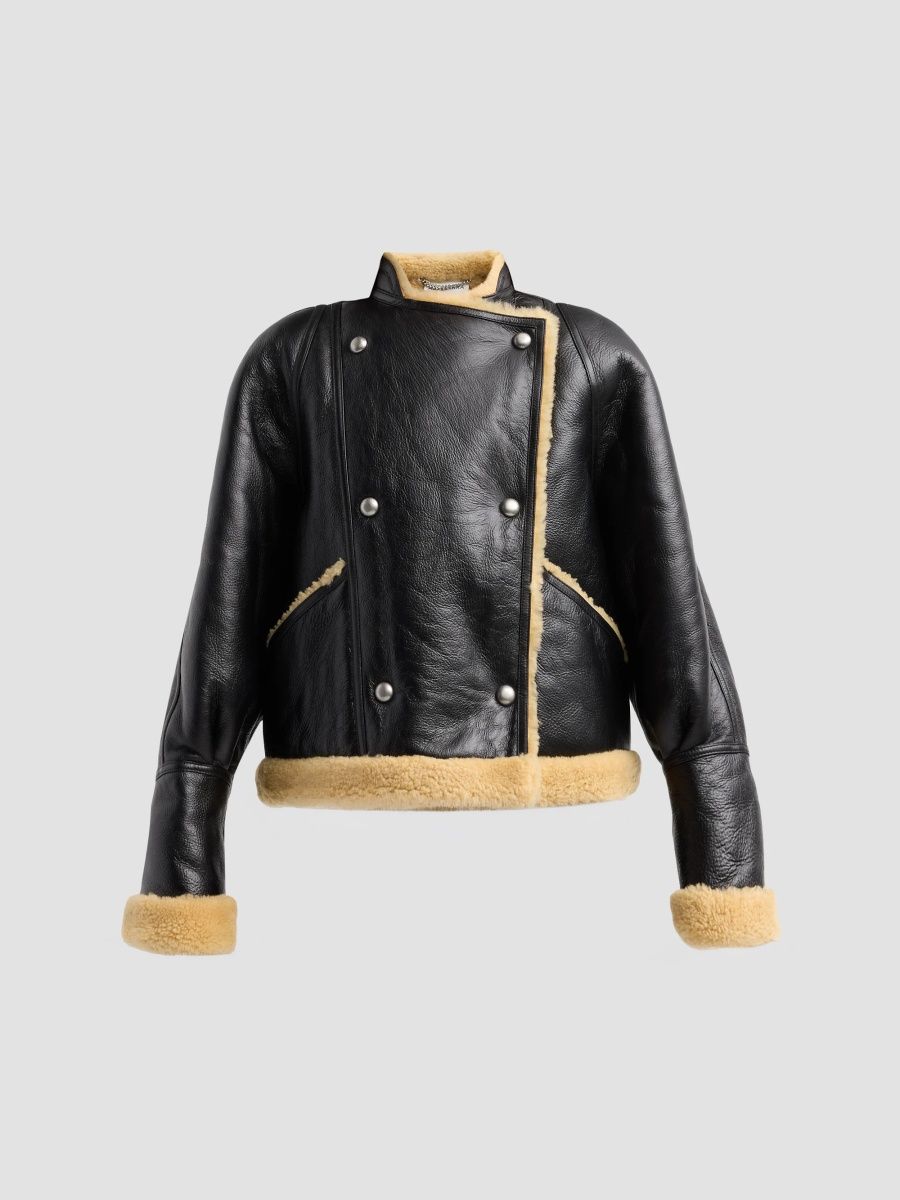 Altuzarra Women's Kenny Leather Shearling-Trimmed Jacket - Black Granola - Size 10