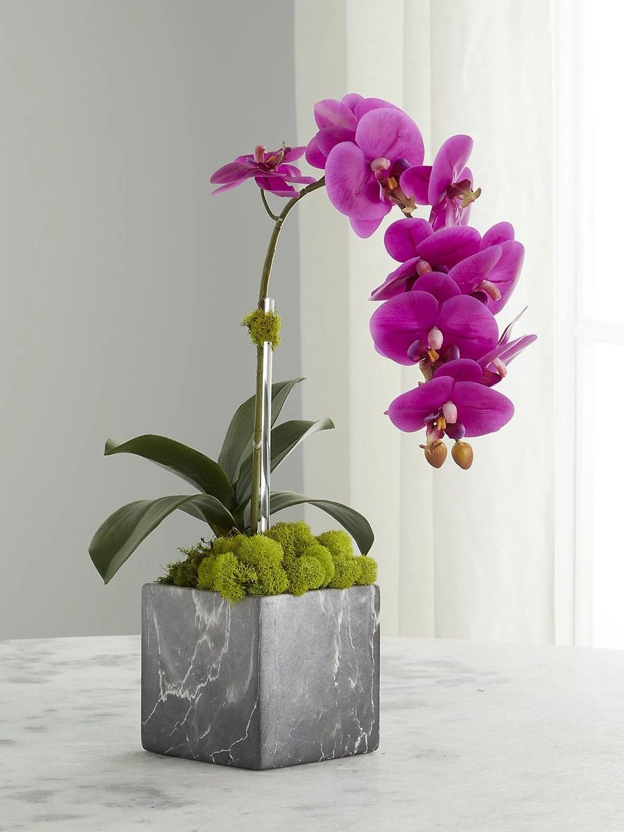 Artificial Orchid & Moss Floral Arrangement - Pink