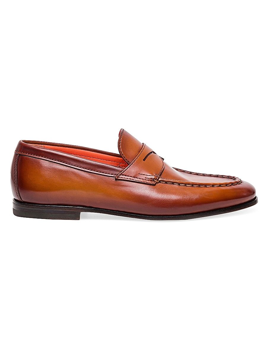 Men's Leather Penny Loafers - Light Brown - Size 12