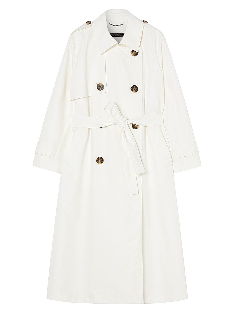 Women's Cotton Blend Twill Trench Coat - White - Size 18