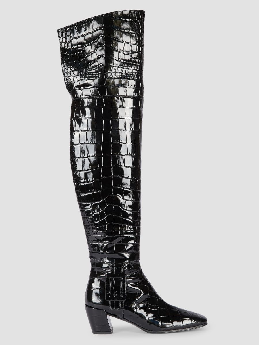 Roger Vivier Women's Choc 45MM Croc-Embossed Patent Leather Boots - Nero - Size 6