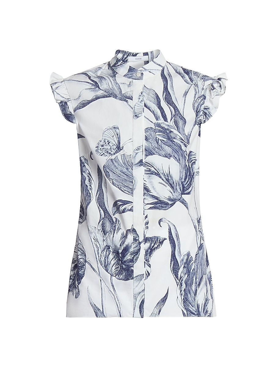 Women's Botanical Flutter Sleeve Top - Botanical Engraving Ivory - Size 6