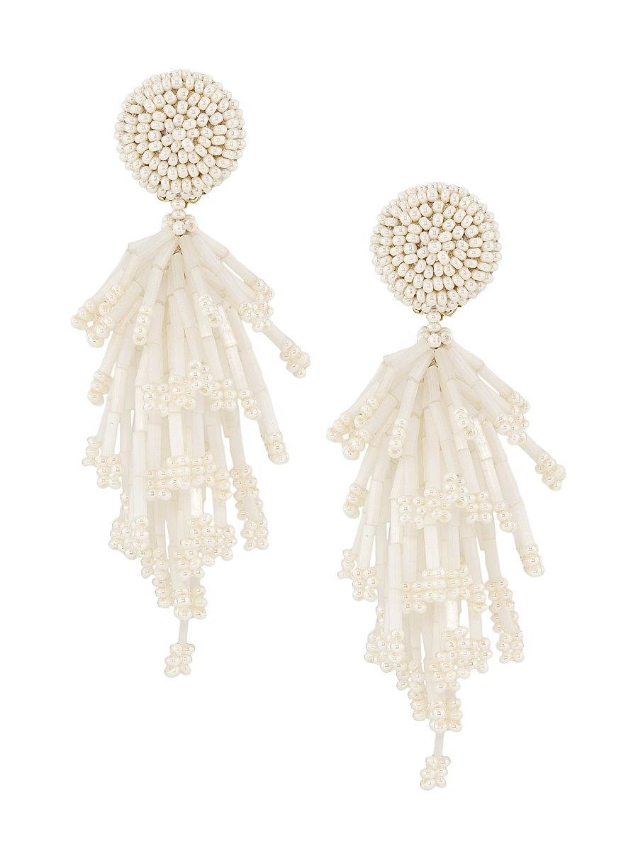 Women's Goldtone & Mixed-Media Beaded Tassel Clip-On Earrings - Ivory