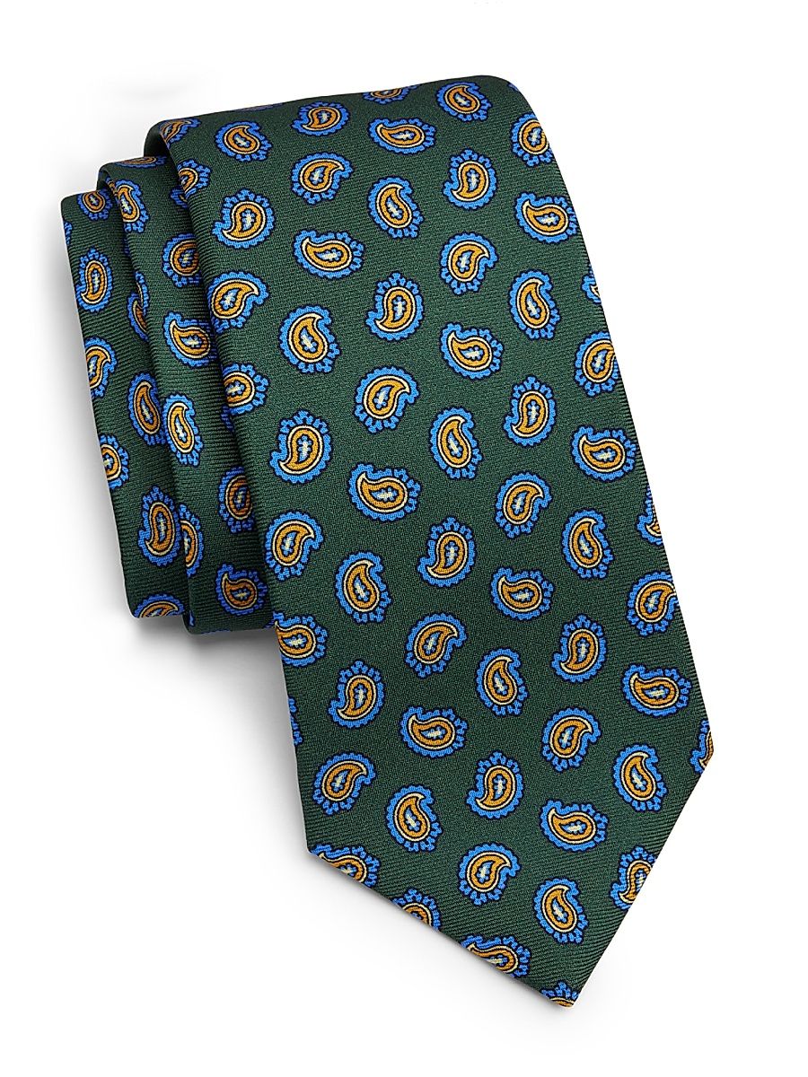 Men's Paisley Silk Tie - Green Blue