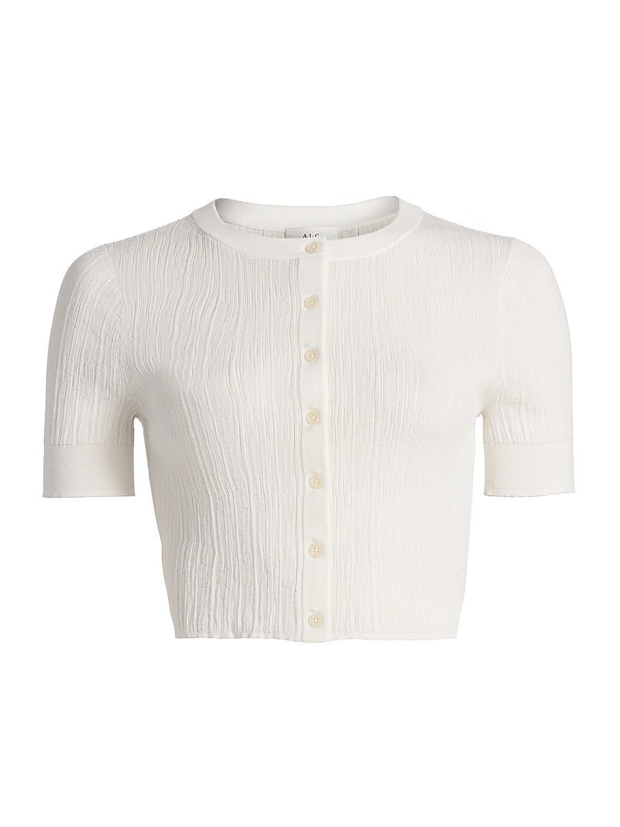 Women's Lottie Short-Sleeve Crop Cardigan - Bright White - Size XL