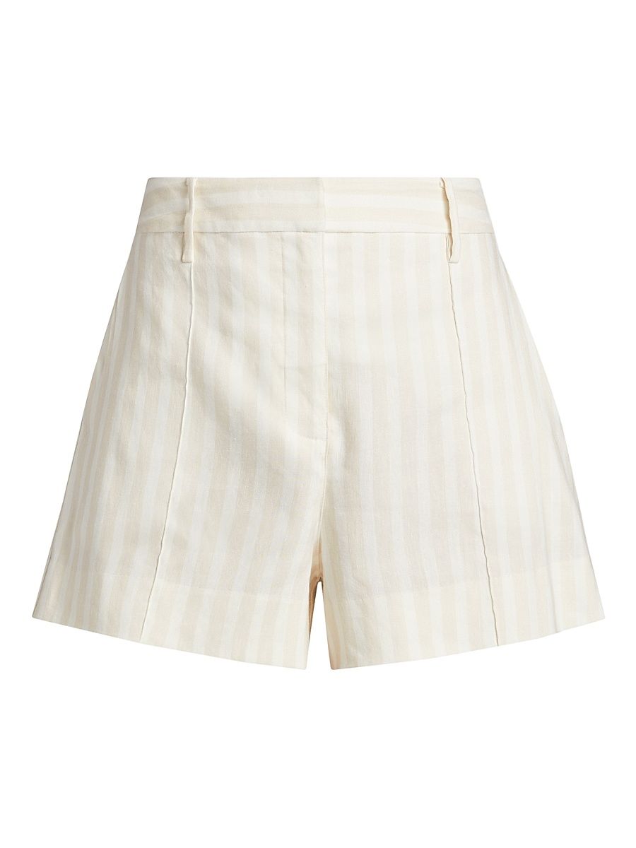 Women's Freja Striped Stretch Linen Shorts - Sand White - Size 8