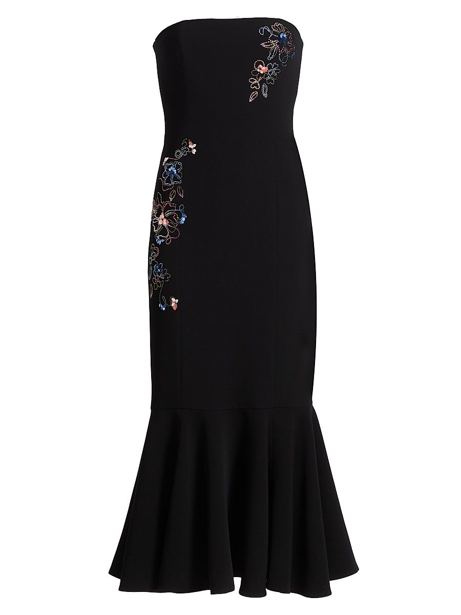 Women's Juniper Blooming Linework Fishtail Midi-Dress - Black Multi - Size 2