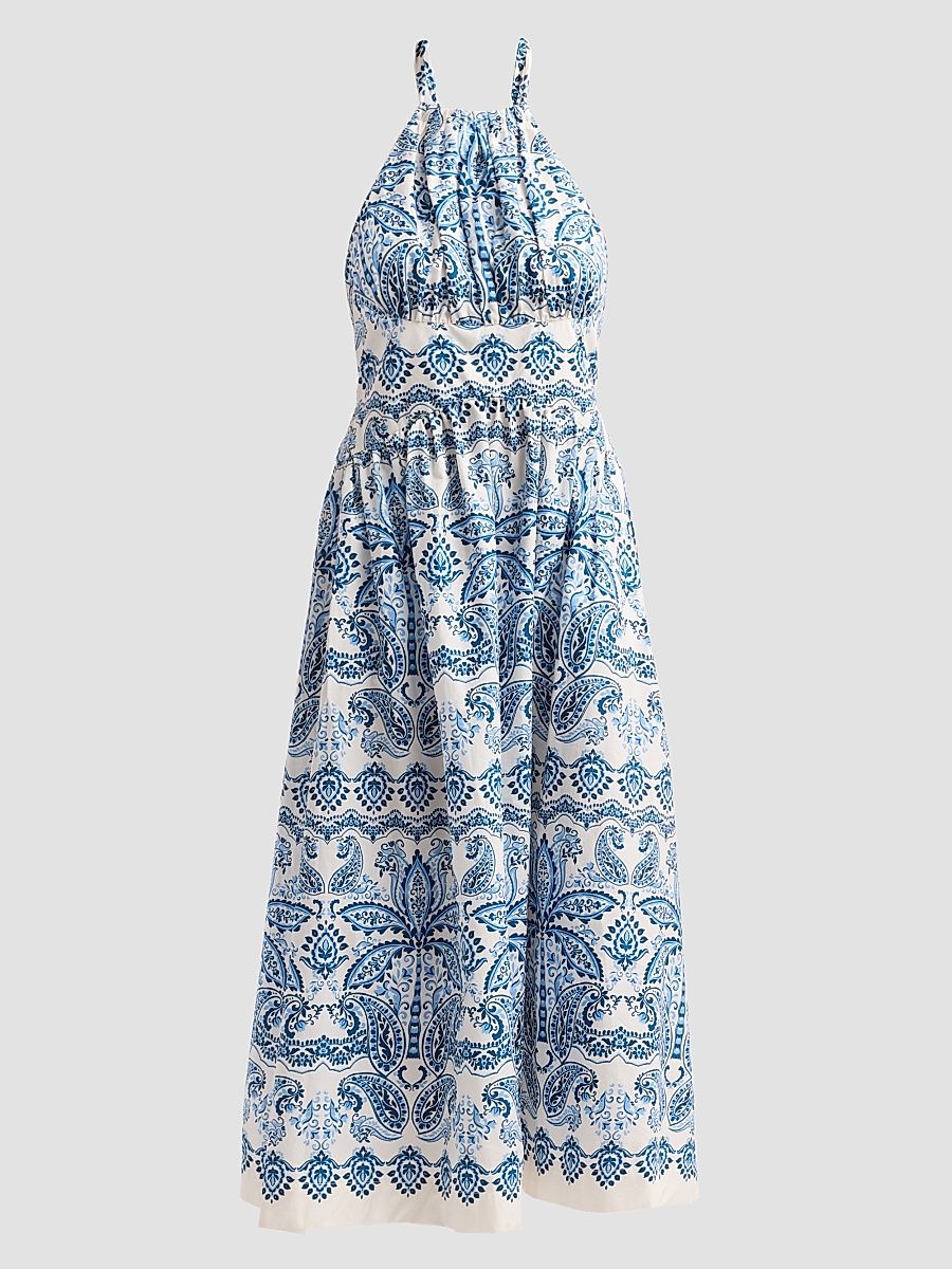 Women's Denise Halterneck Midi Dress - Palm Paisley Sky - Size 14