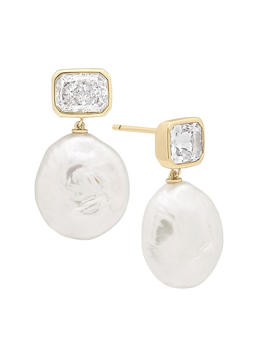 Women's Cleo 14K Gold Vermeil, Cultured Freshwater Pearl & Cubic Zirconia Drop Earrings - Gold Pearl