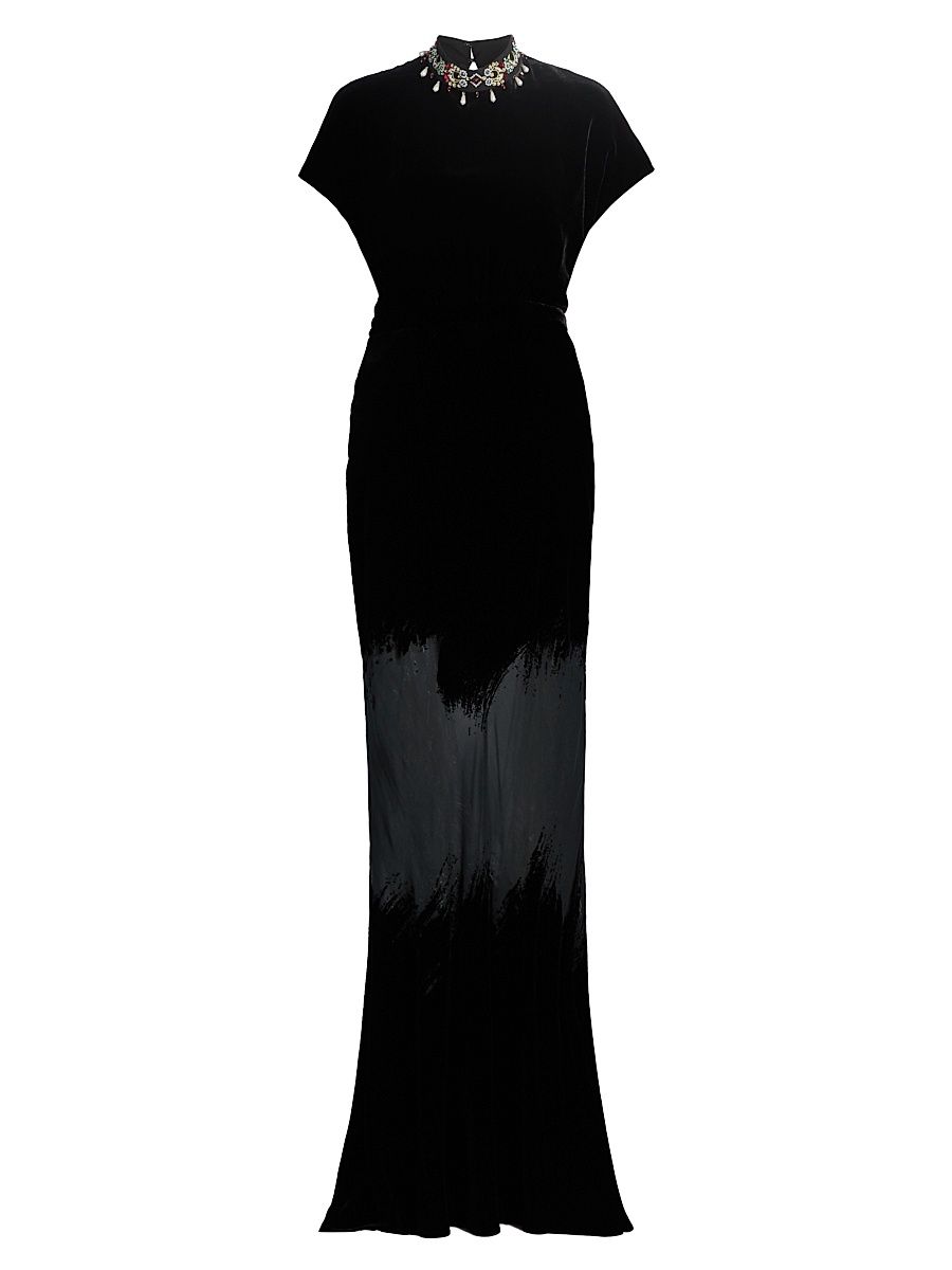 Women's Fabienne Velvet Maxi Dress - Onyx Brushstroke - Size 8