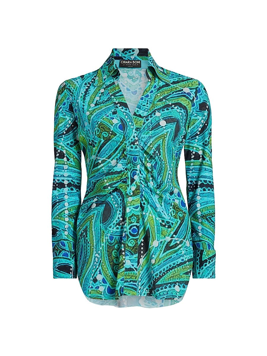 Women's Shohreh Printed Ruched Top - Mardigras Green - Size 4