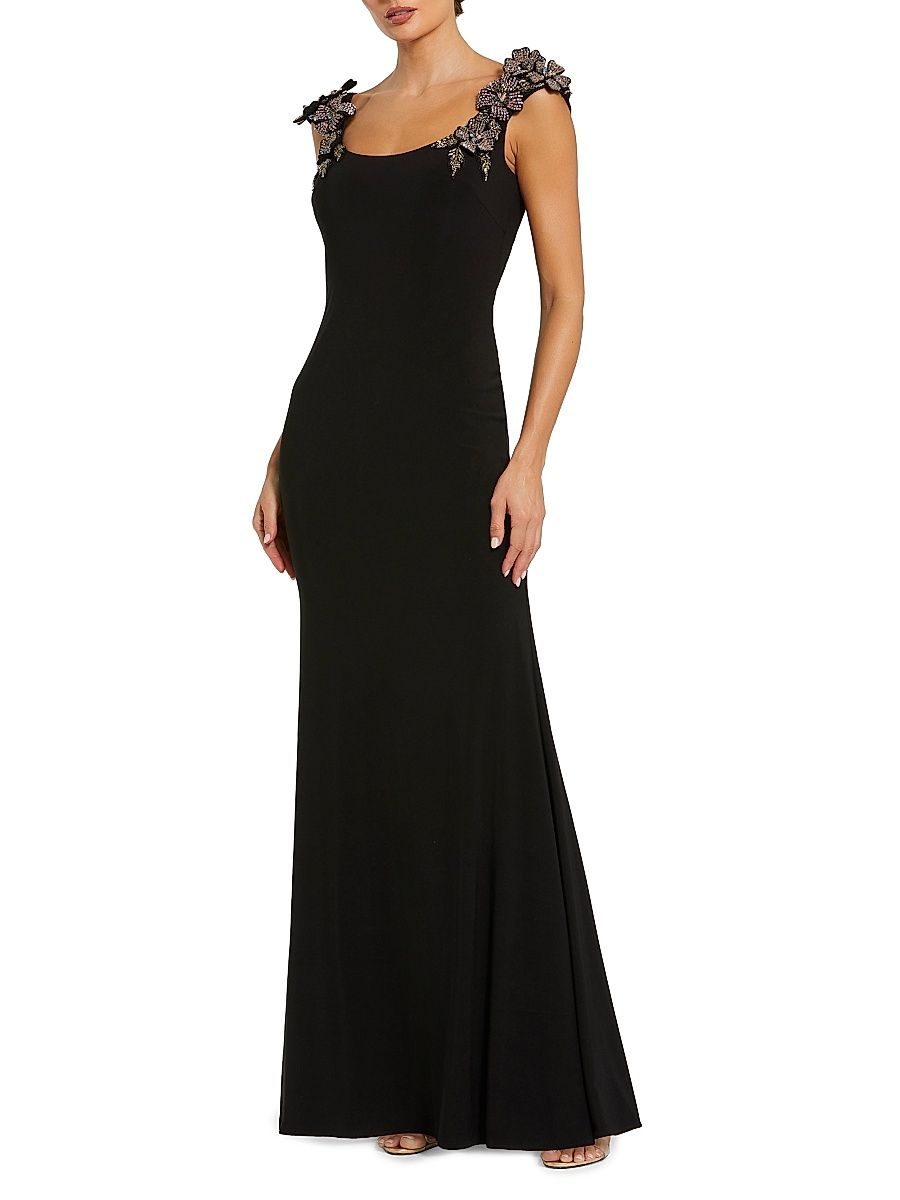 Women's 3D Floral Jersey Column Gown - Black - Size 14