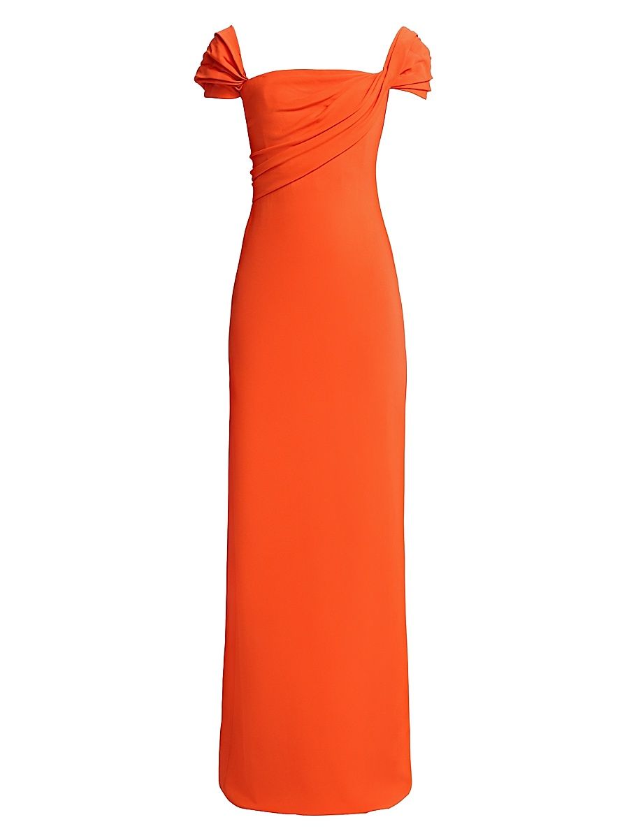 Women's Cady Draped Cap-Sleeve Gown - Coquelicot - Size 8