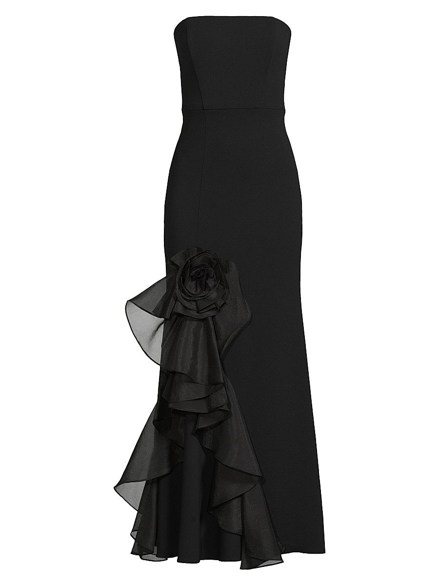 Women's Tulle Rosette Strapless Mermaid Gown - Black - Size 14