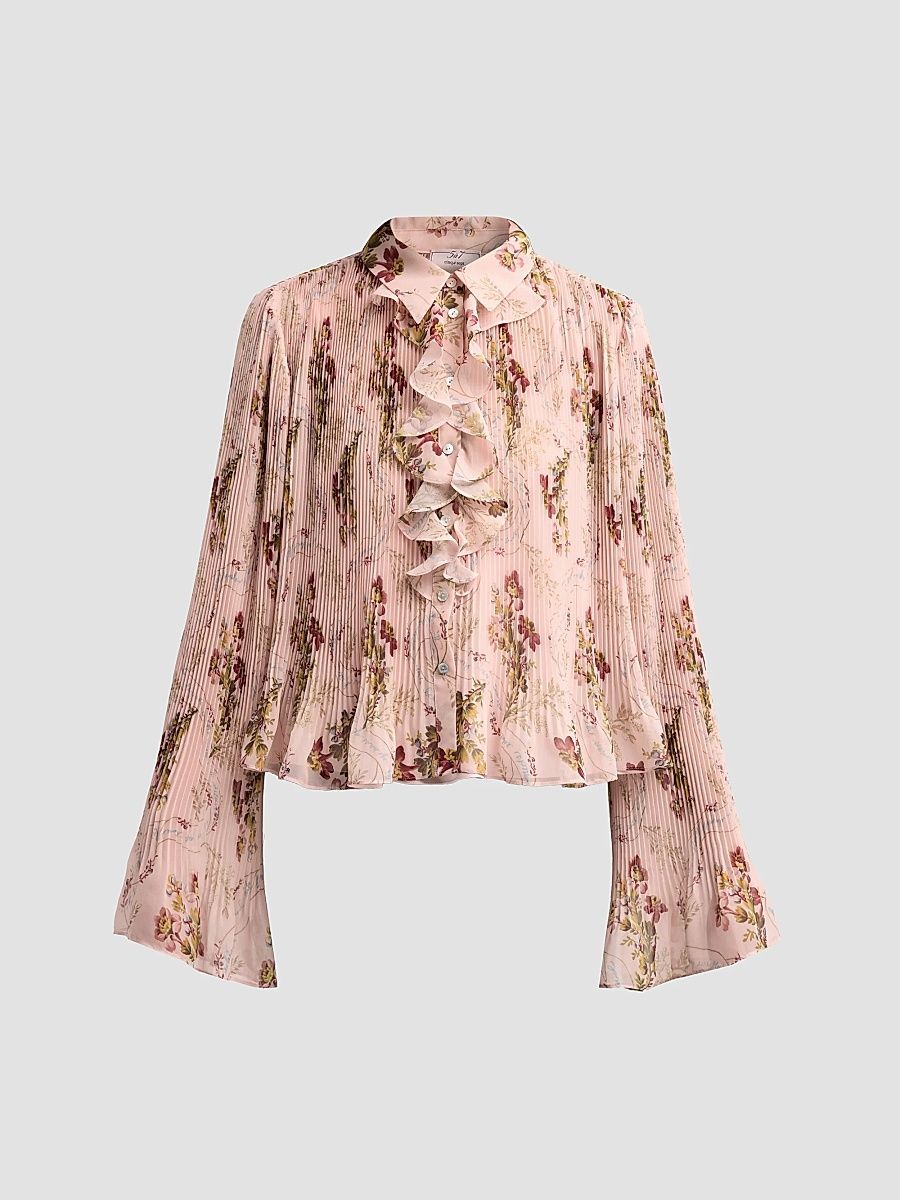 Women's Aleyna Loveletter Floral Pleated Ruffle Top - Soft Rose Multi - Size XL