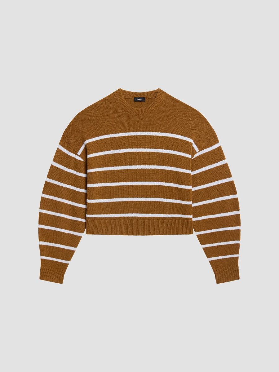 Theory Women's Striped Cashmere Sweater - Deep Acacia Brown - Size XL