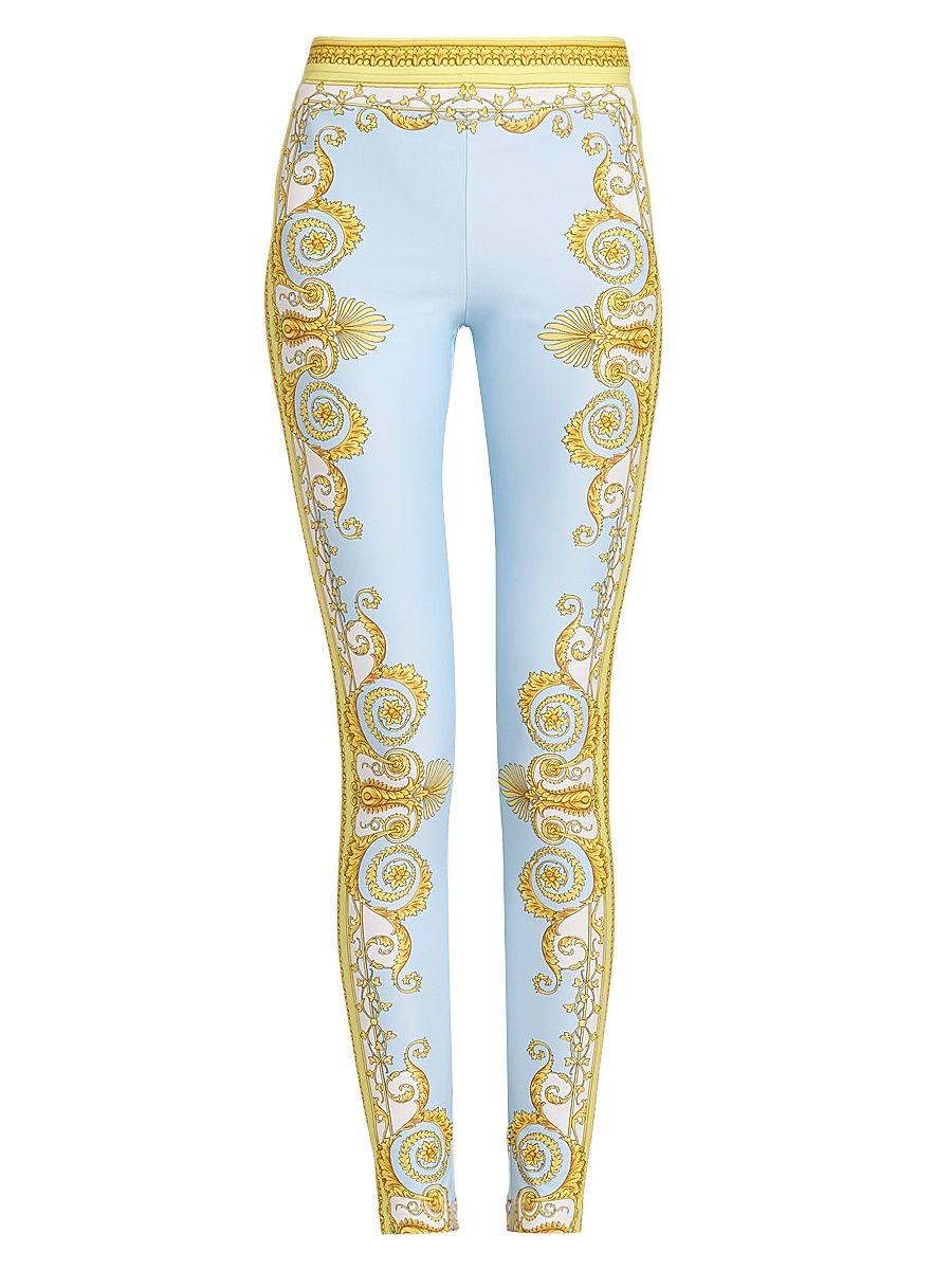 Women's Barocco Foulard Leggings - Pale Yellow Pastel Blue - Size 14