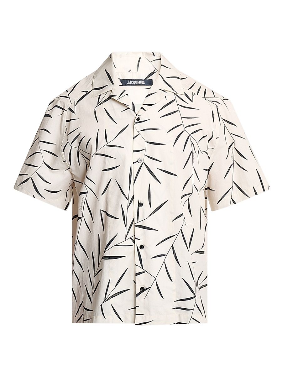 Men's Fonccio Printed Cotton Poplin Camp Shirt - White - Size 44