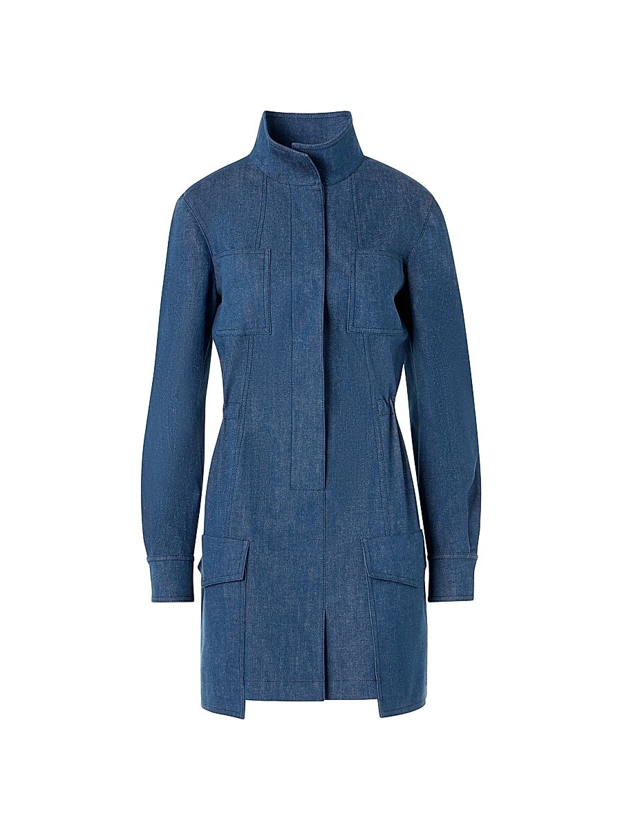 Women's Stand Collar Coated Denim Minidress - Denim - Size 2