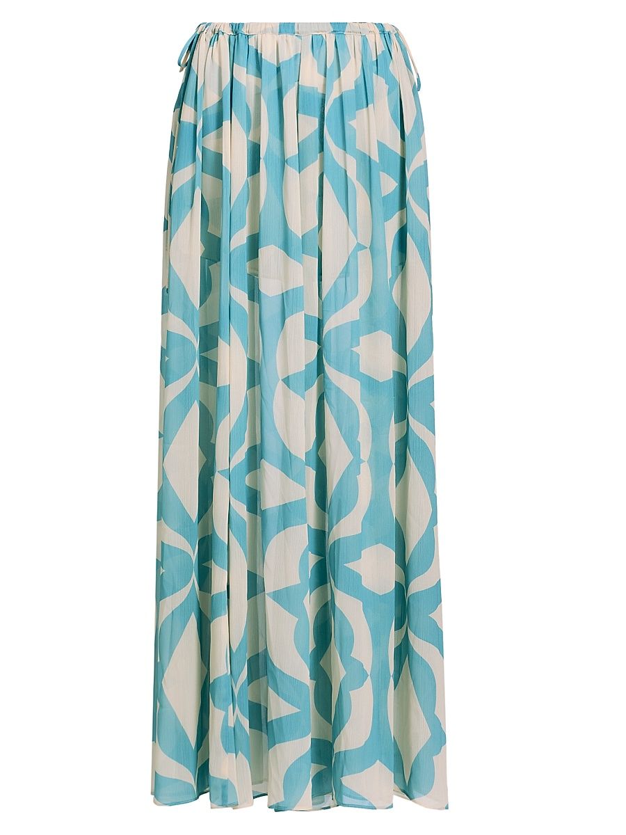 Women's Nila Printed A-Line Maxi Skirt - Mosaic Sky - Size XS