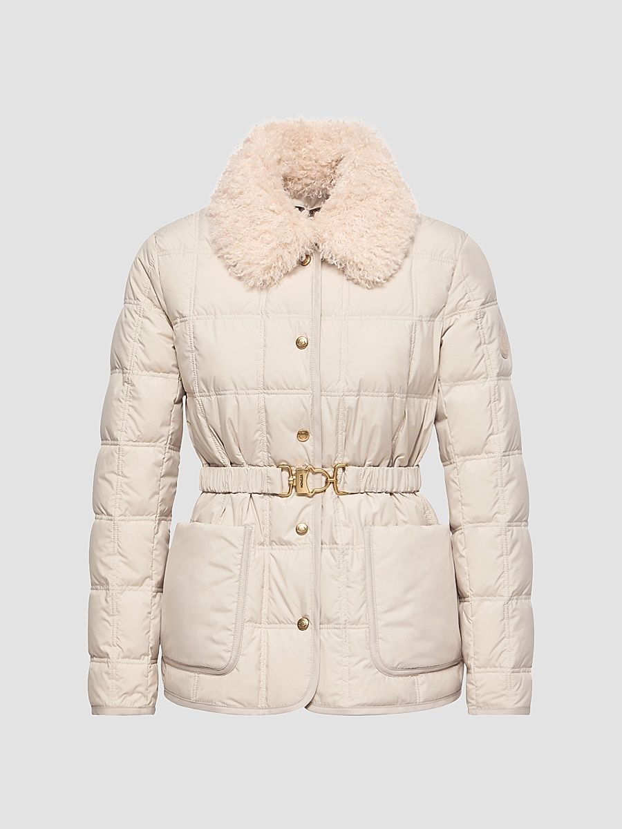Women's Cygnes Puffer Jacket with Belt - Light Beige - Size XXL