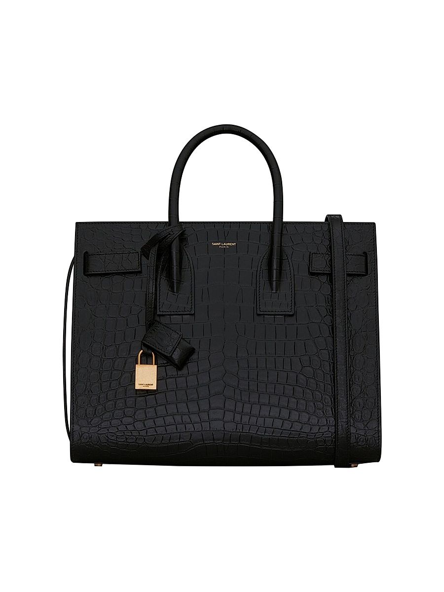 Women's Small Sac De Jour Top Handle Bag In Matte Embossed Crocodile Leather - Black