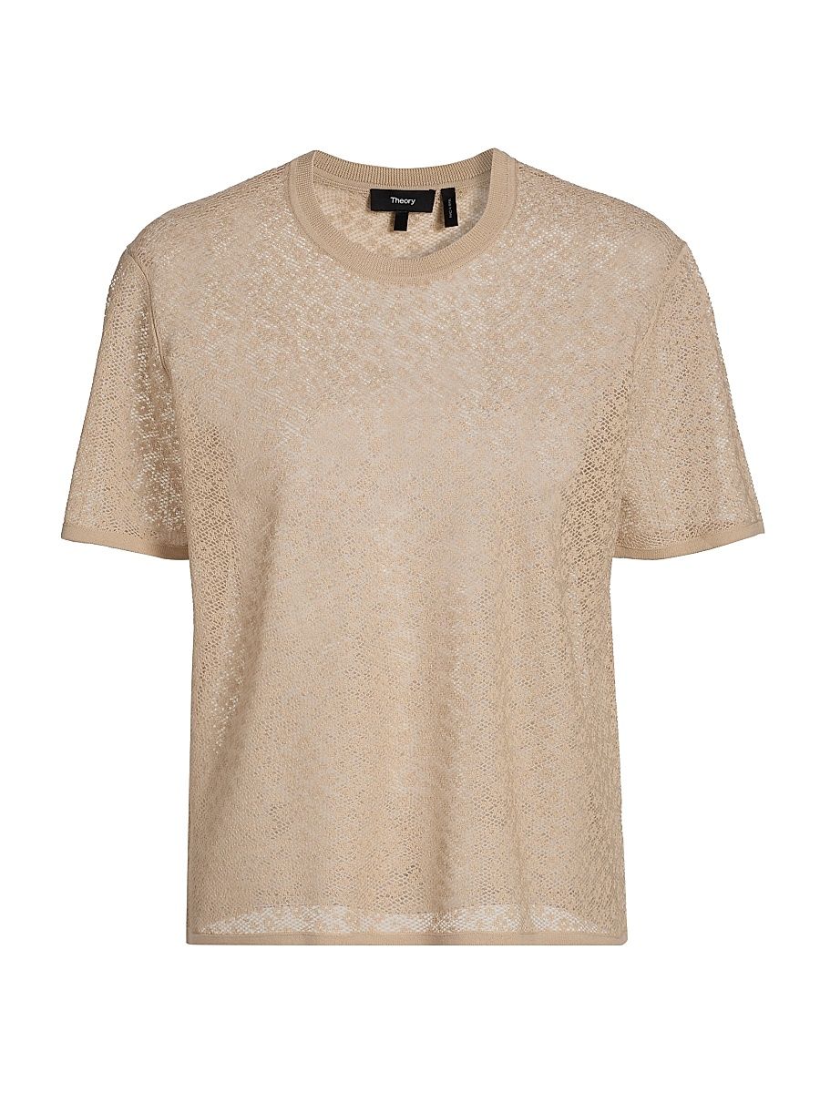 Women's Floral Lace Boxy Crewneck T-Shirt - Warm Sand - Size Small