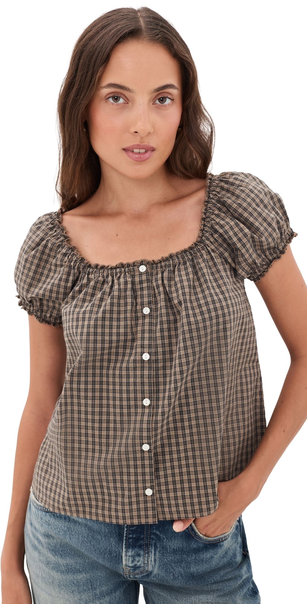 Madewell The Chateau Top Danny Check Fall Timber XXS