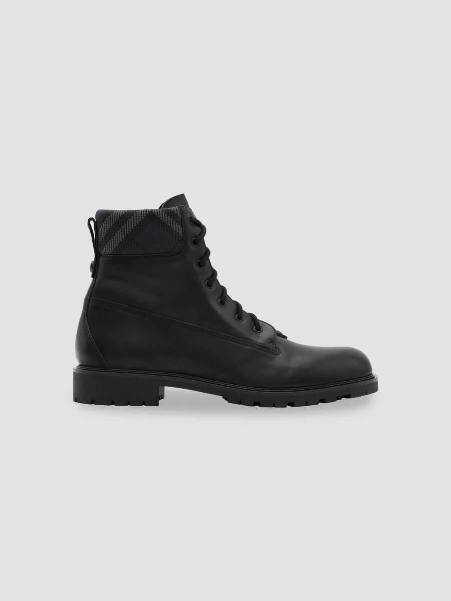 Burberry Men's Durham Leather Combat Boots - Black - Size 13