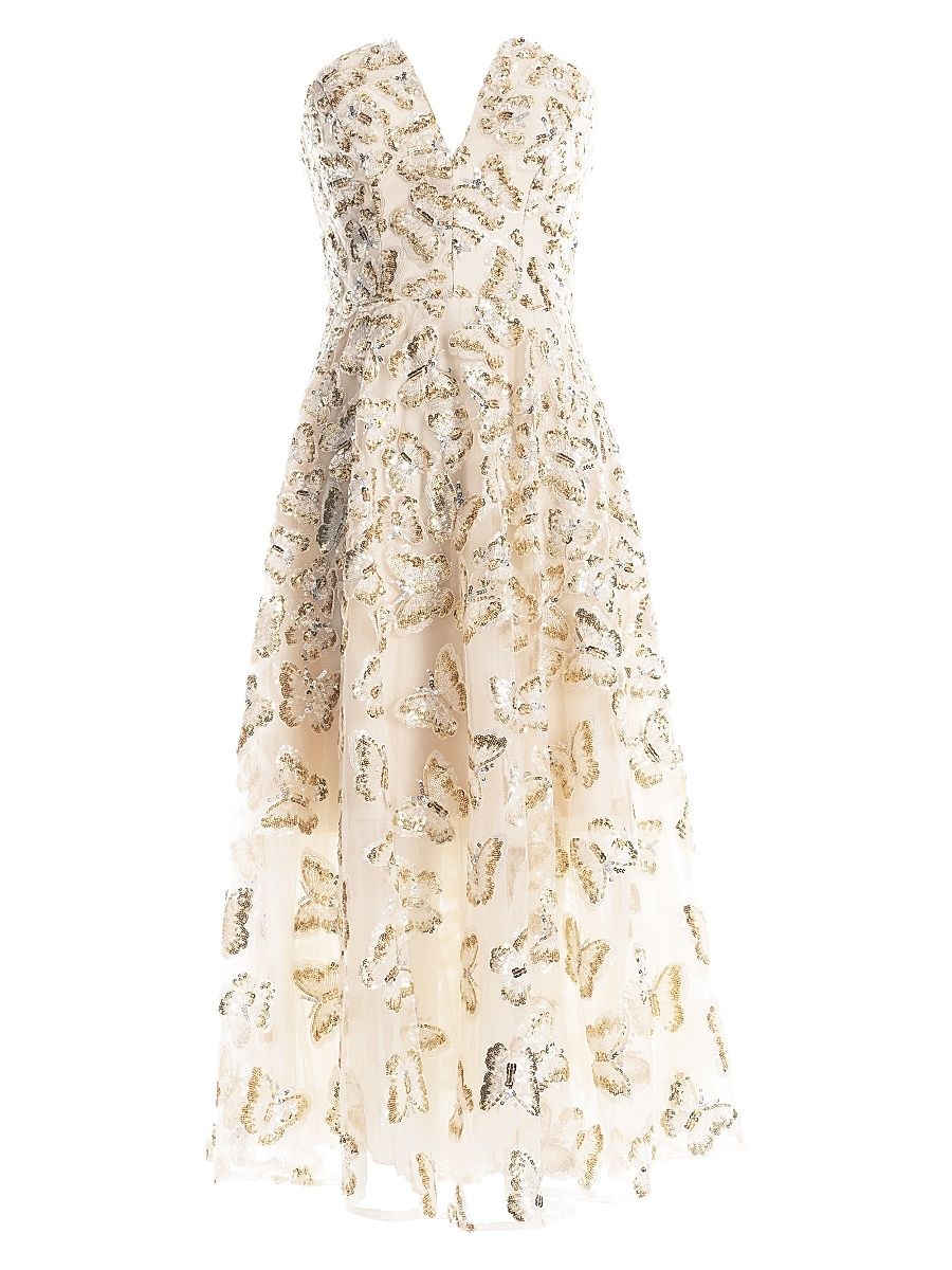 Women's Briella Sequined Butterfly Fit & Flare Dress - Champagne Multi - Size XL