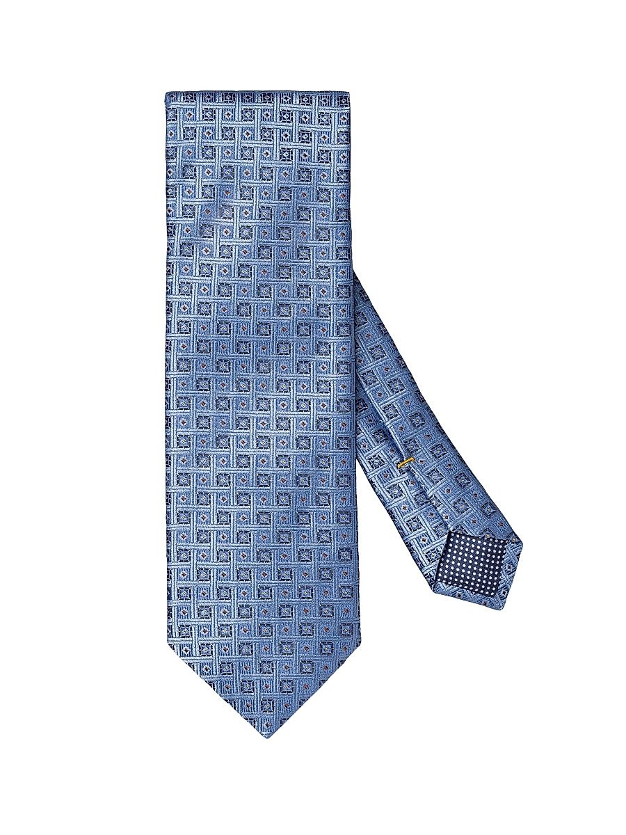 Men's Geometric Woven Silk Tie - Medium Blue